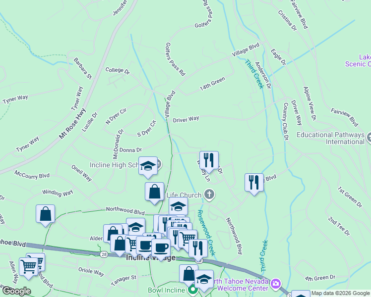 map of restaurants, bars, coffee shops, grocery stores, and more near 908 Harold Drive in Incline Village