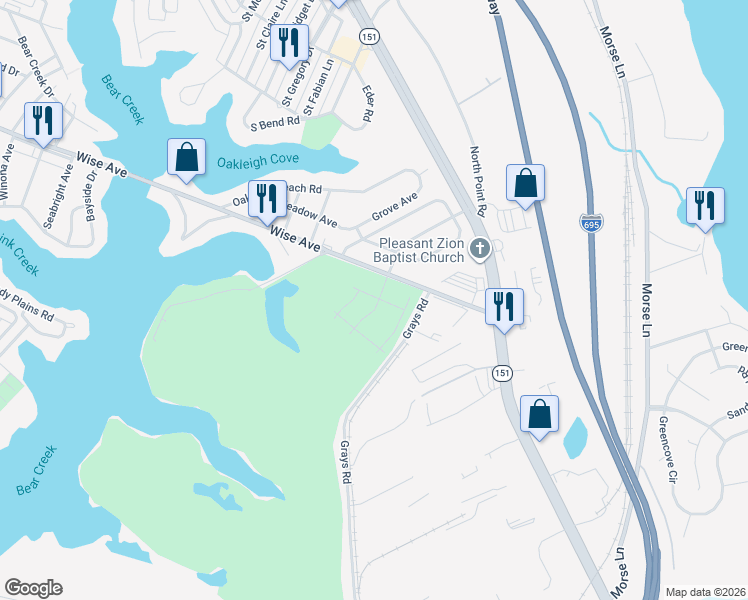 map of restaurants, bars, coffee shops, grocery stores, and more near 1802 Constellation Drive in Baltimore