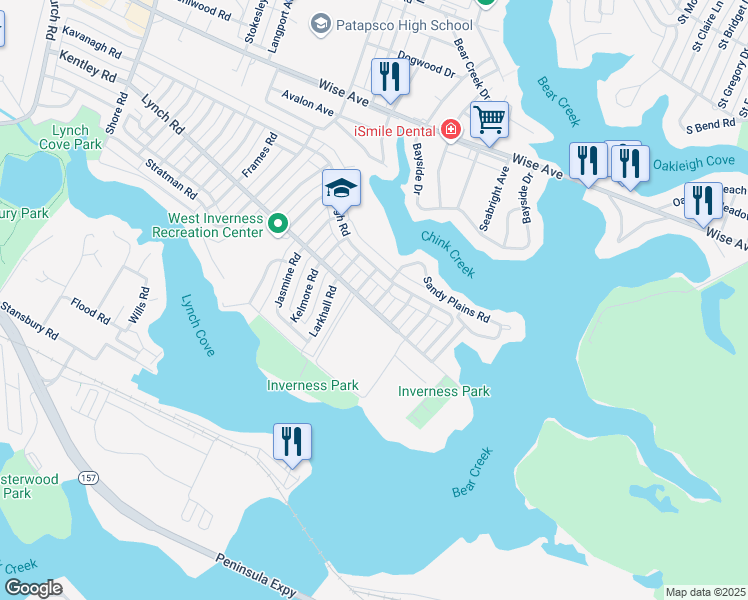 map of restaurants, bars, coffee shops, grocery stores, and more near 1920 Nevill Road in Dundalk