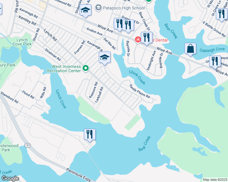 map of restaurants, bars, coffee shops, grocery stores, and more near 1920 Nevill Road in Dundalk