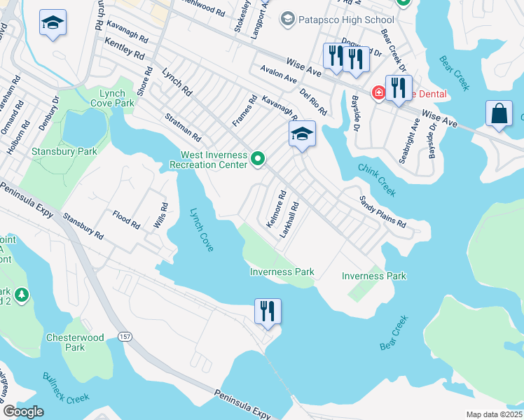 map of restaurants, bars, coffee shops, grocery stores, and more near 2059 Jasmine Road in Dundalk