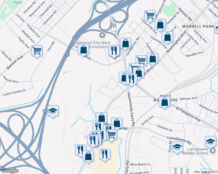 map of restaurants, bars, coffee shops, grocery stores, and more near 1723 Hall Avenue in Halethorpe