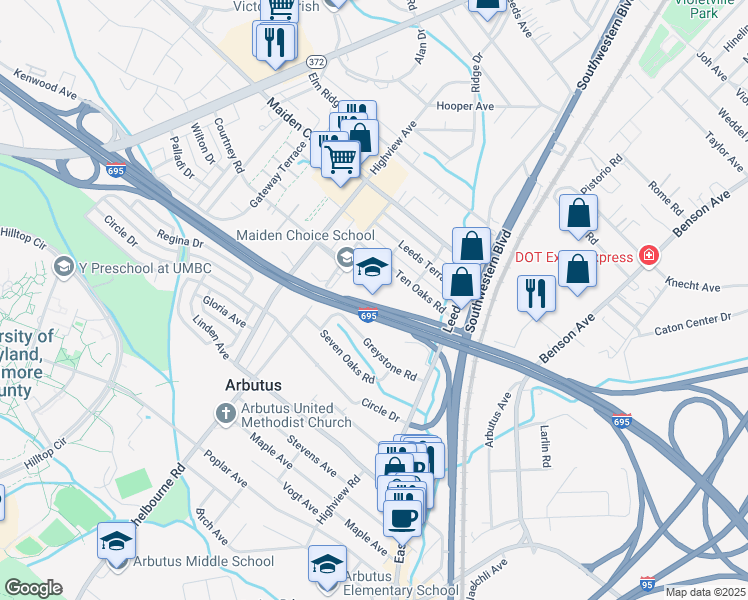 map of restaurants, bars, coffee shops, grocery stores, and more near 4901 Shelbourne Road in Baltimore