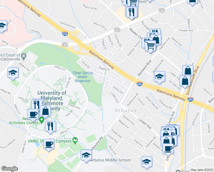 map of restaurants, bars, coffee shops, grocery stores, and more near 1107 Linden Avenue in Halethorpe