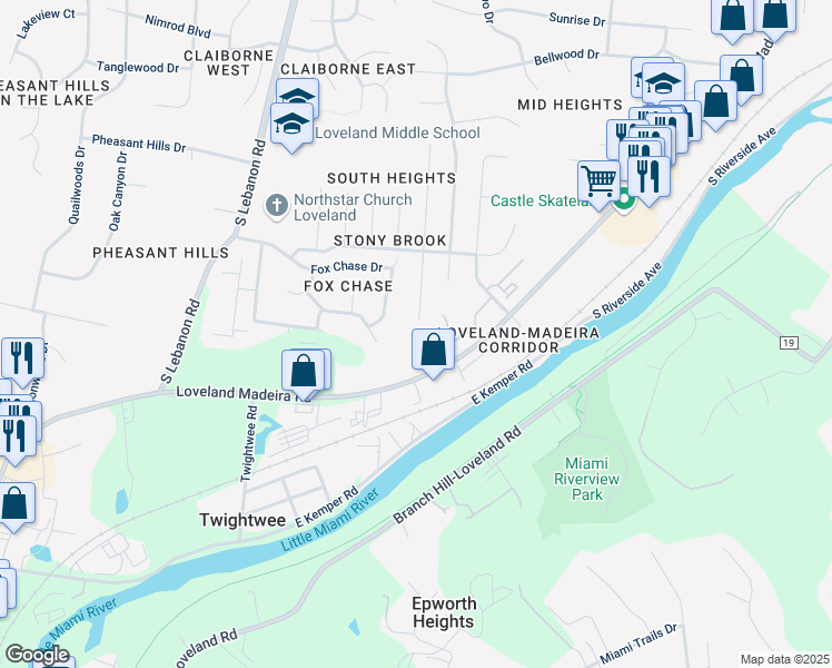 map of restaurants, bars, coffee shops, grocery stores, and more near 10134 Fox Chase Drive in Loveland