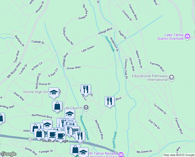 map of restaurants, bars, coffee shops, grocery stores, and more near 934 Fairway Park Drive in Incline Village