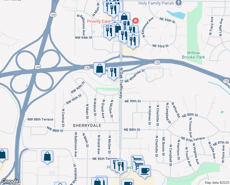 map of restaurants, bars, coffee shops, grocery stores, and more near 306 Northeast 90th Terrace in Kansas City