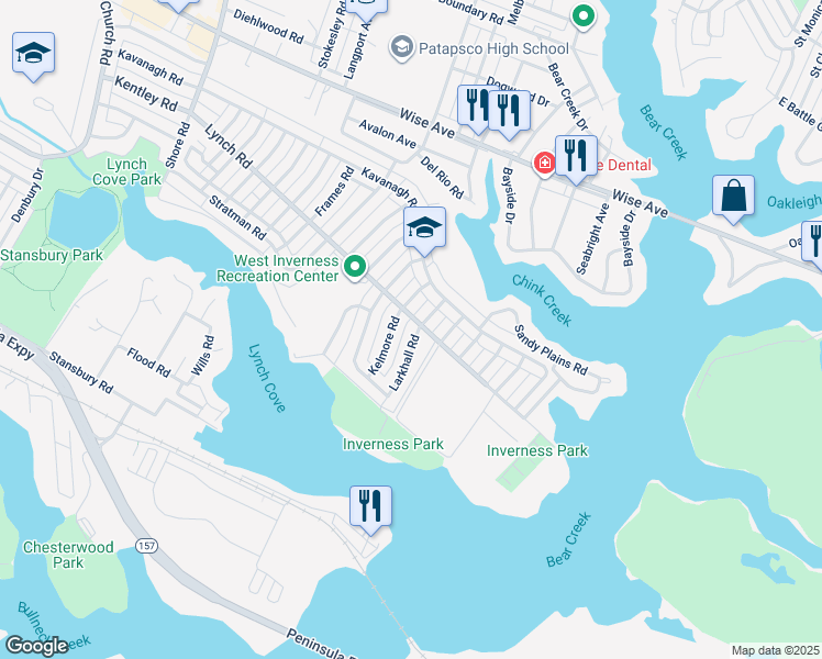 map of restaurants, bars, coffee shops, grocery stores, and more near 2008 Larkhall Road in Dundalk