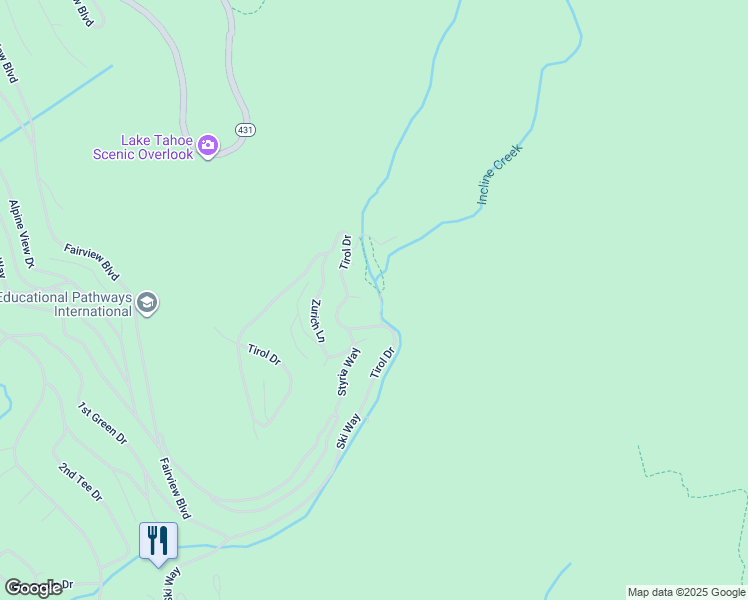 map of restaurants, bars, coffee shops, grocery stores, and more near 1313 Arosa Court in Incline Village