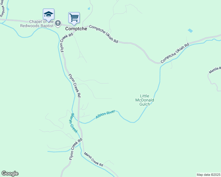 map of restaurants, bars, coffee shops, grocery stores, and more near 8471 Flynn Creek Road in Comptche