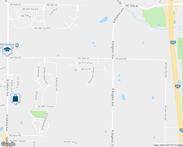 map of restaurants, bars, coffee shops, grocery stores, and more near 4618 Northeast 90th Terrace in Kansas City