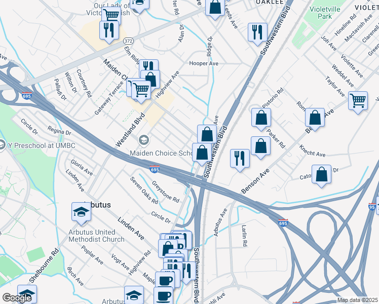 map of restaurants, bars, coffee shops, grocery stores, and more near 1240 Leeds Terrace in Halethorpe