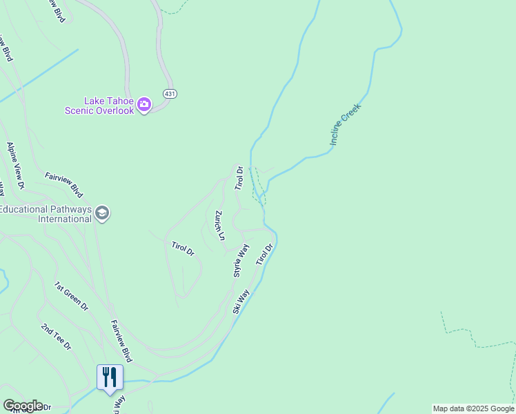 map of restaurants, bars, coffee shops, grocery stores, and more near 1313 Arosa Court in Incline Village