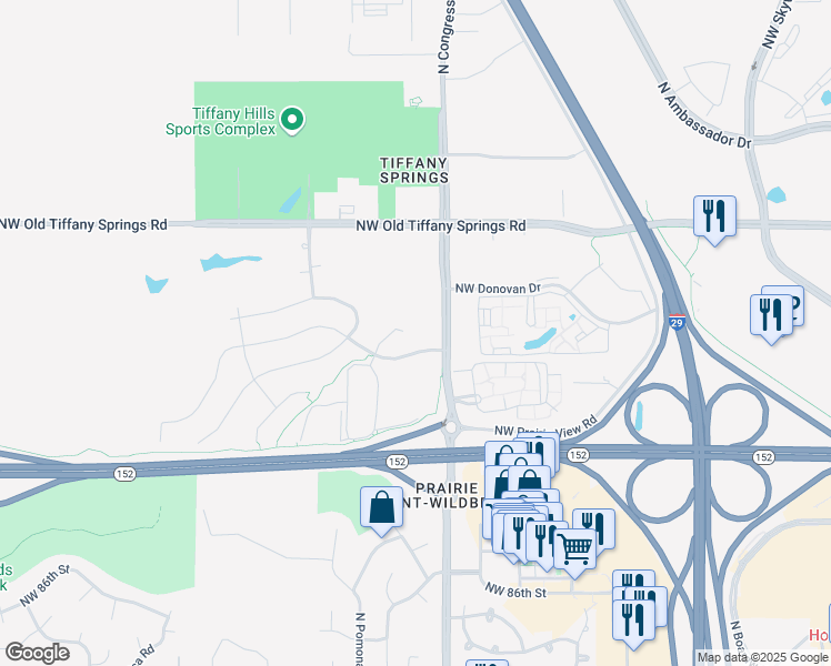 map of restaurants, bars, coffee shops, grocery stores, and more near 9000 North Congress Avenue in Kansas City