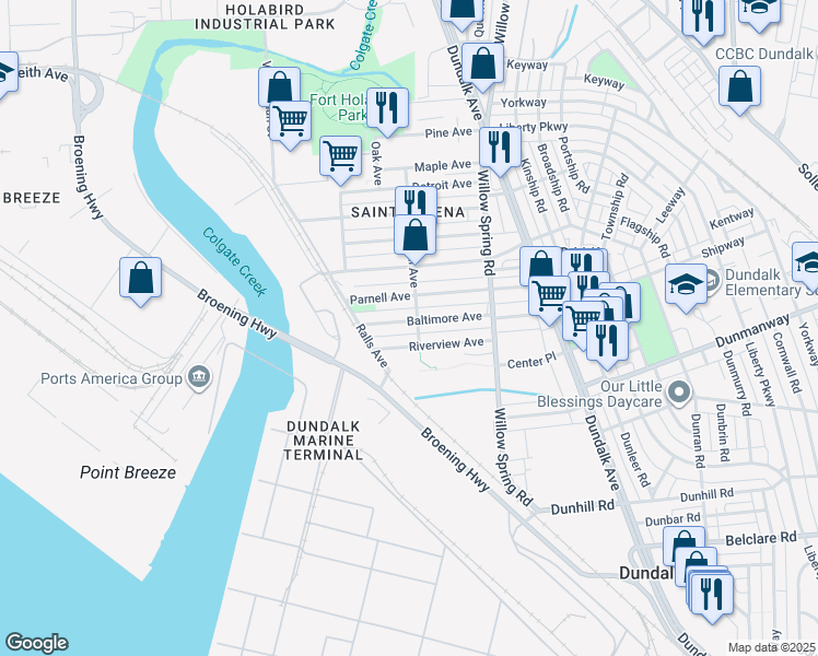 map of restaurants, bars, coffee shops, grocery stores, and more near 6541 Baltimore Avenue in Baltimore