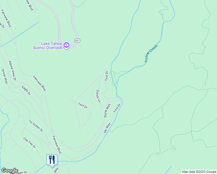 map of restaurants, bars, coffee shops, grocery stores, and more near 1299 Arosa Court in Incline Village