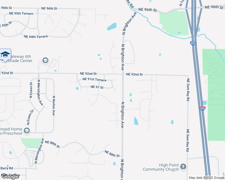 map of restaurants, bars, coffee shops, grocery stores, and more near 4809 Northeast 91st Street in Kansas City