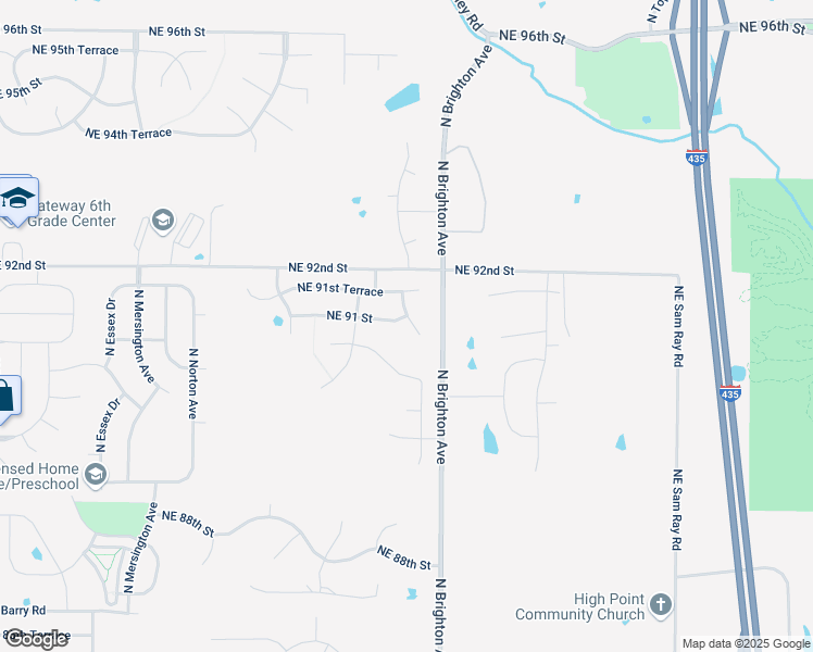 map of restaurants, bars, coffee shops, grocery stores, and more near 4809 Northeast 91st Street in Kansas City
