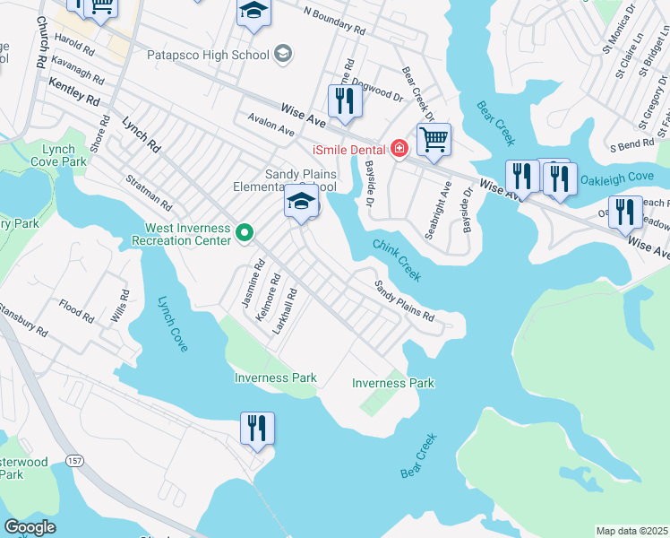 map of restaurants, bars, coffee shops, grocery stores, and more near 8416 Kavanagh Road in Dundalk