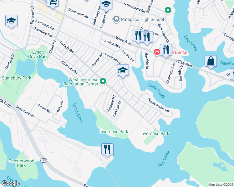 map of restaurants, bars, coffee shops, grocery stores, and more near 2001 Kelmore Road in Dundalk