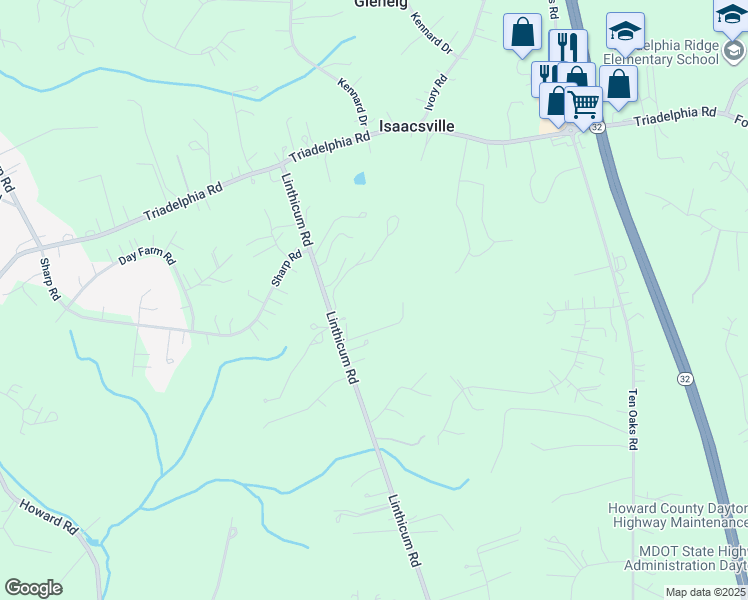 map of restaurants, bars, coffee shops, grocery stores, and more near 4099 Linthicum Road in Dayton