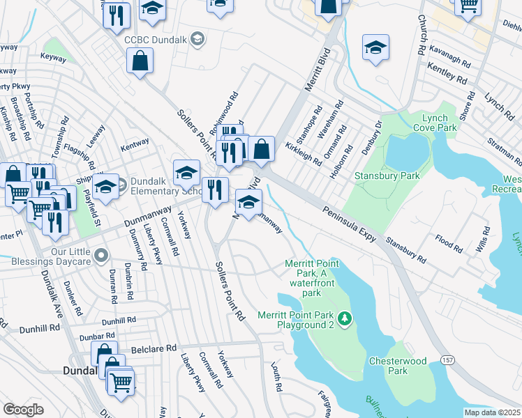map of restaurants, bars, coffee shops, grocery stores, and more near 7608 Dunmanway in Dundalk