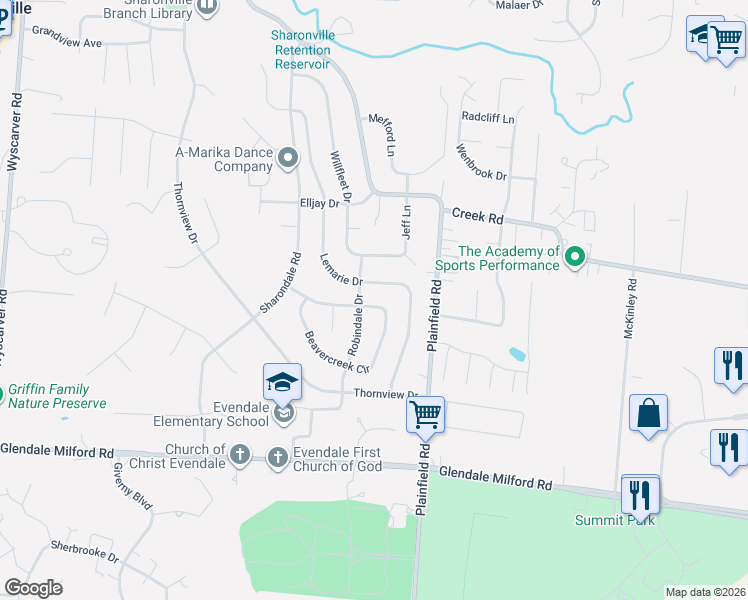 map of restaurants, bars, coffee shops, grocery stores, and more near 3939 Beavercreek Circle in Cincinnati