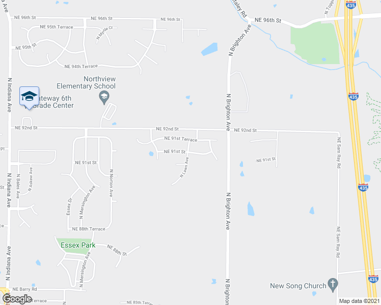 map of restaurants, bars, coffee shops, grocery stores, and more near 4809 Northeast 91st Street in Kansas City