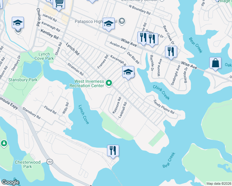 map of restaurants, bars, coffee shops, grocery stores, and more near 2007 Jasmine Road in Dundalk