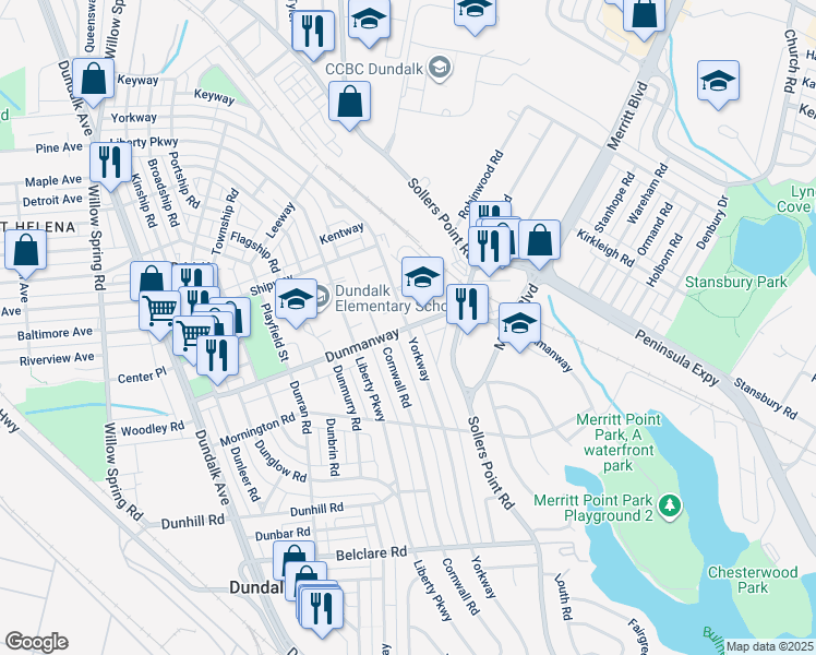map of restaurants, bars, coffee shops, grocery stores, and more near Yorkway & Dunmanway in Dundalk