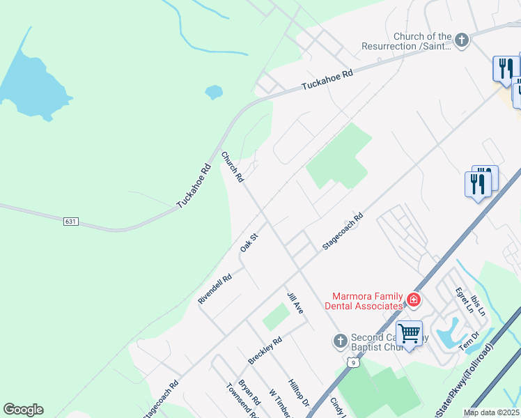 map of restaurants, bars, coffee shops, grocery stores, and more near 10 Oak Street in Marmora