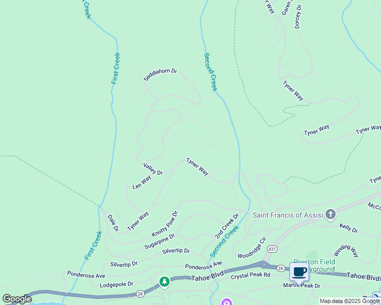 map of restaurants, bars, coffee shops, grocery stores, and more near 593 Fallen Leaf Way in Incline Village