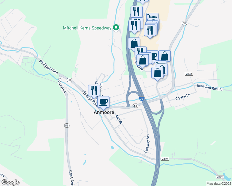 map of restaurants, bars, coffee shops, grocery stores, and more near 152 Glenwood Avenue in Clarksburg