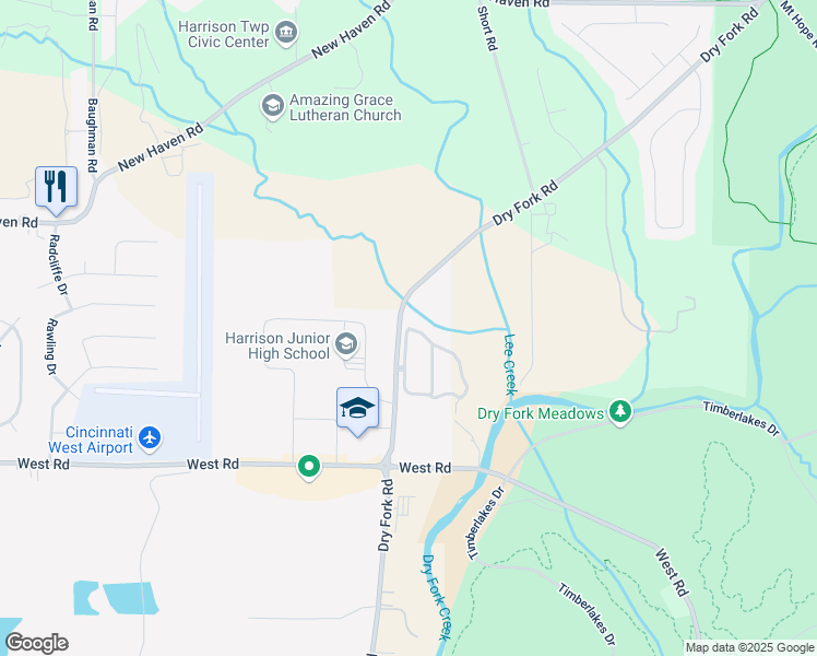 map of restaurants, bars, coffee shops, grocery stores, and more near 150 Miami Trace in Harrison