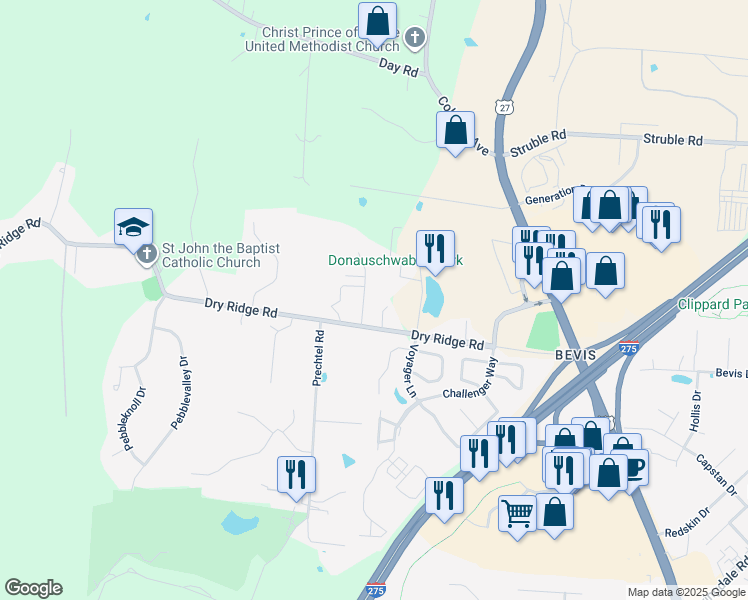 map of restaurants, bars, coffee shops, grocery stores, and more near 10127 Spiritoak Lane in Cincinnati