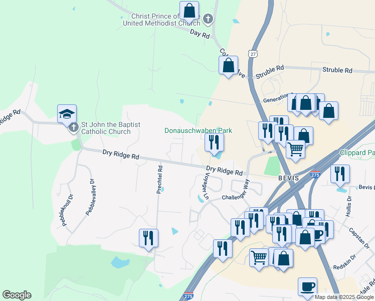 map of restaurants, bars, coffee shops, grocery stores, and more near 10127 Spiritoak Lane in Cincinnati