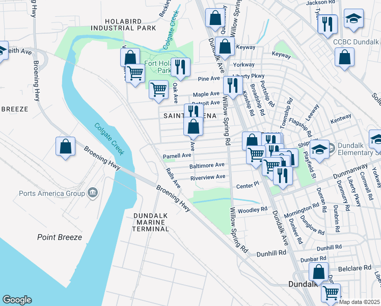 map of restaurants, bars, coffee shops, grocery stores, and more near 6558 Parnell Avenue in Baltimore