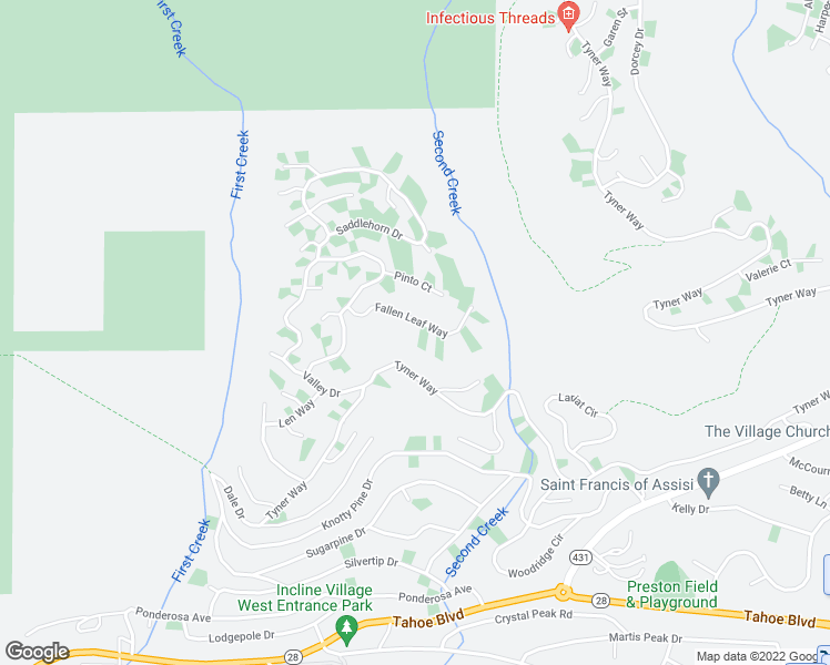 map of restaurants, bars, coffee shops, grocery stores, and more near 593 Fallen Leaf Way in Incline Village