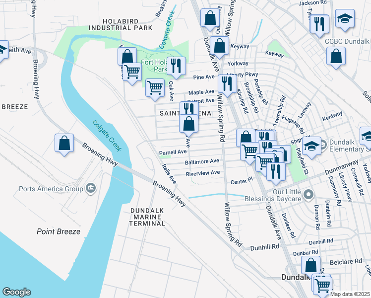 map of restaurants, bars, coffee shops, grocery stores, and more near 6556 Parnell Avenue in Baltimore