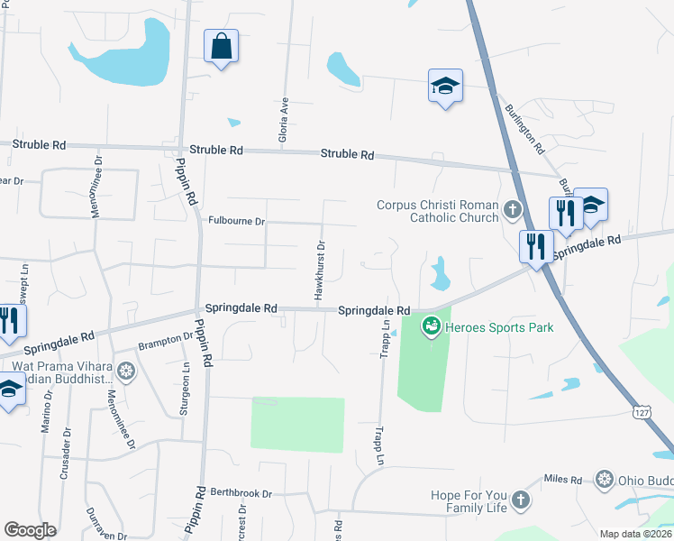 map of restaurants, bars, coffee shops, grocery stores, and more near 10261 Chippenham Court in Cincinnati