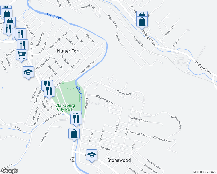 map of restaurants, bars, coffee shops, grocery stores, and more near 1046 Indiana Ave in Stonewood