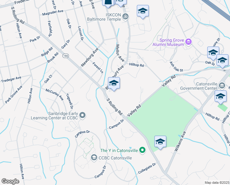 map of restaurants, bars, coffee shops, grocery stores, and more near 421 Bloomsbury Avenue in Catonsville