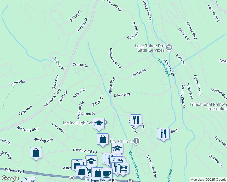 map of restaurants, bars, coffee shops, grocery stores, and more near 905 Ace Court in Incline Village