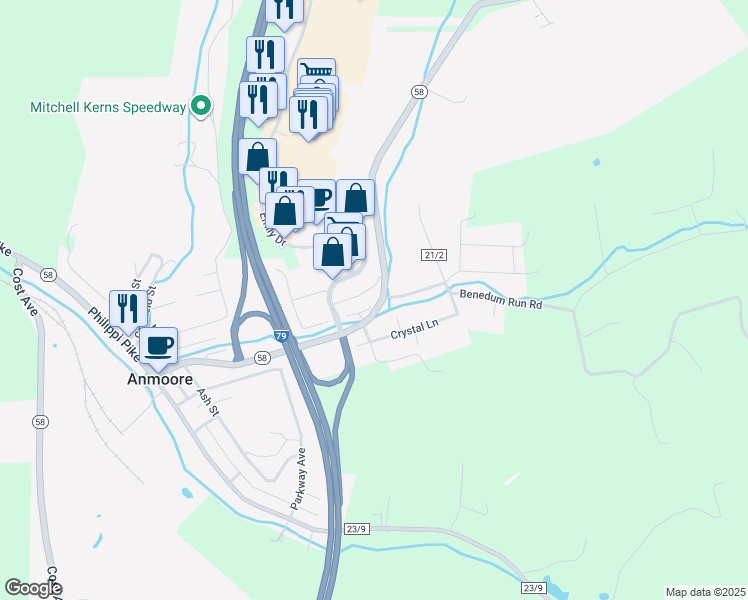 map of restaurants, bars, coffee shops, grocery stores, and more near 72 Anmoore Road in Bridgeport