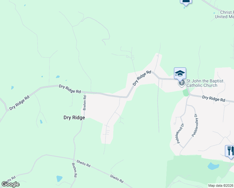 map of restaurants, bars, coffee shops, grocery stores, and more near 5630 Dry Ridge Road in Cincinnati