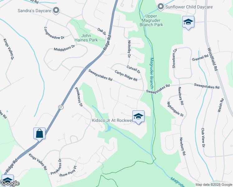 map of restaurants, bars, coffee shops, grocery stores, and more near 24417 Cutsail Drive in Damascus