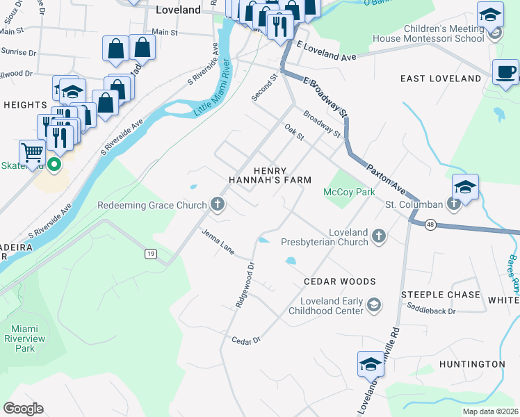 map of restaurants, bars, coffee shops, grocery stores, and more near 603 Hanna Avenue in Loveland