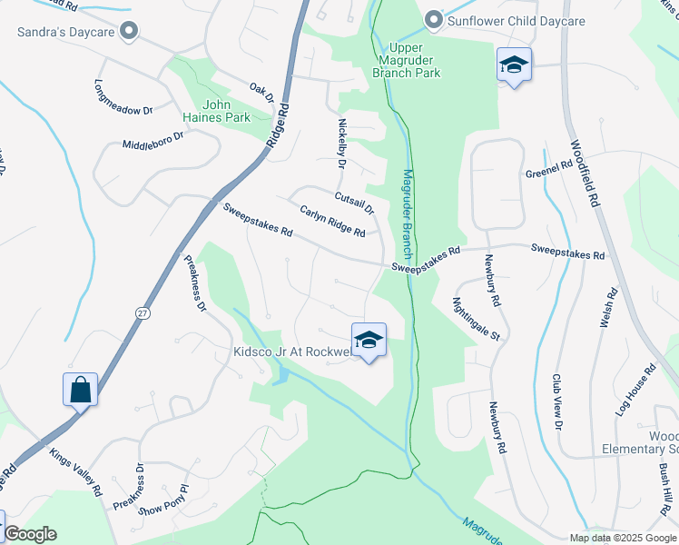 map of restaurants, bars, coffee shops, grocery stores, and more near 10417 Peak View Court in Damascus