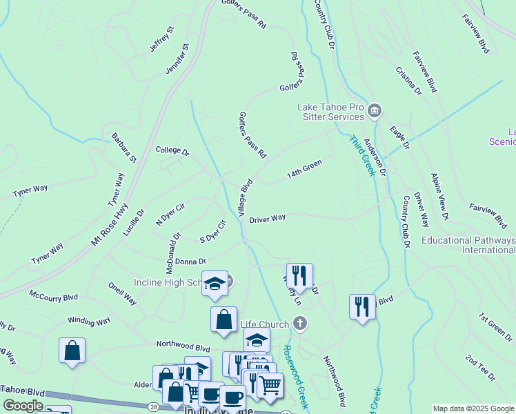 map of restaurants, bars, coffee shops, grocery stores, and more near 905 Ace Court in Incline Village