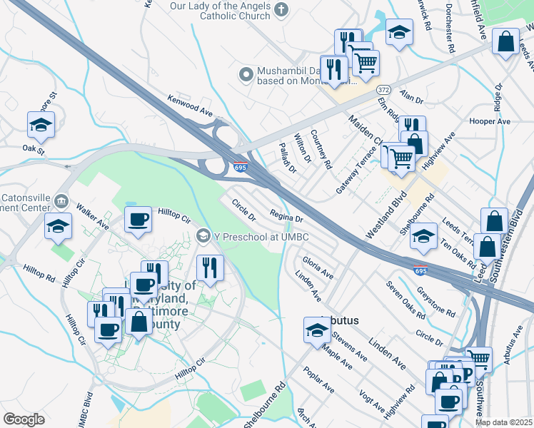 map of restaurants, bars, coffee shops, grocery stores, and more near 963 Regina Drive in Halethorpe